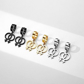 304 Stainless Steel Double Female Symbol Dangle Hoop Earrings, Feminism Jewelry for Women