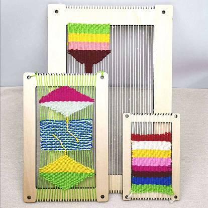 Round/Rectangle Wooden Weaving Loom Kits, with 1Pc Iron Needle, Round Rod Stick, 1 Bundle Wool Threads, Hand Knitting Tools