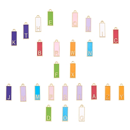 26 Pcs 26 Styles Alloy Enamel Pendants, Cadmium Free & Lead Free, Rectangle with Initial Letters, Light Gold