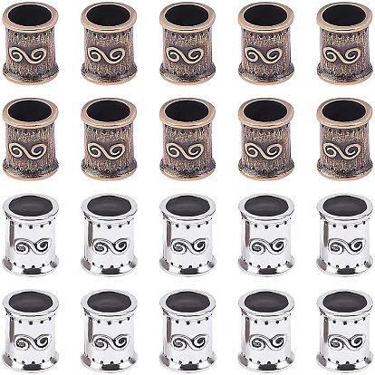 20Pcs 2 Colors Alloy Beads, Large Hole Beads, Column