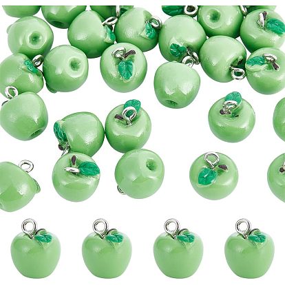 30шт. непрозрачные смоляные подвески, с платиновыми тоновыми железными петлями, яблоко
