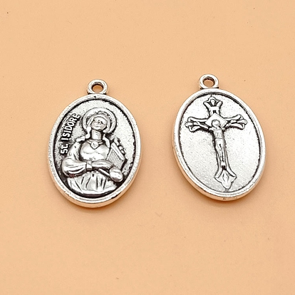 Alloy Pendant, Oval with St. Isidore