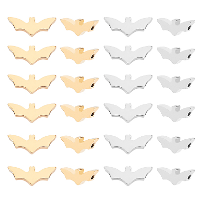 12Pcs 2 Colors Halloween 304 Stainless Steel Beads, Laser Cut, Bat