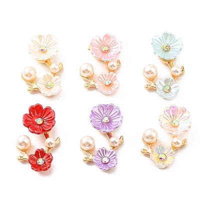 Zinc Alloy Cabochons, with Plastic Imitation Pearls and Rhinestones, Plum Blossom Branch