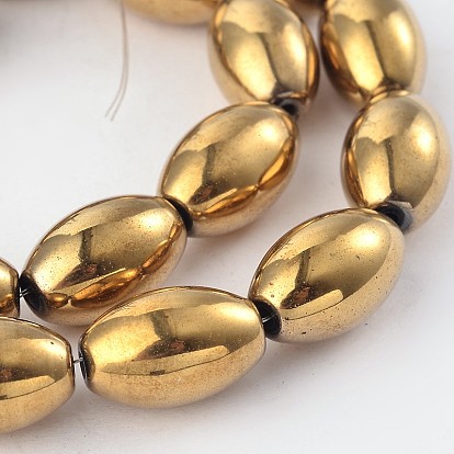 Electroplate Non-magnetic Synthetic Hematite Rice Bead Strands, 16x10mm, Hole: 1mm, about 26pcs/strand, 16.1 inch
