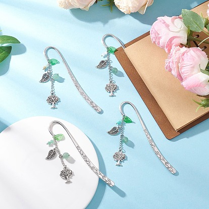 Подвески-закладки из сплава в форме дерева и листа, с натуральным радужным лунным камнем, цветочным амазонитом, амазонитом и зеленым авантюрином