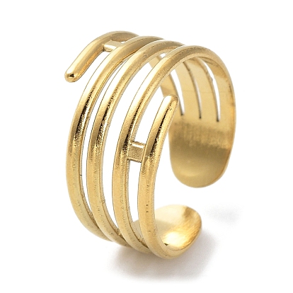 304 Stainless Steel Open Cuff Rings, High Polished Multi Lines