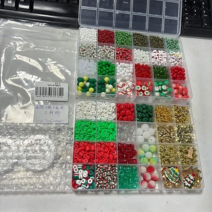 Kits de bracelets à faire soi-même sur le thème de Noël, perles en acrylique et en verre et en argile polymère