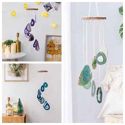 Agate Slices & Wood Wind Chime, Pendant Decoration, for Home Decoration