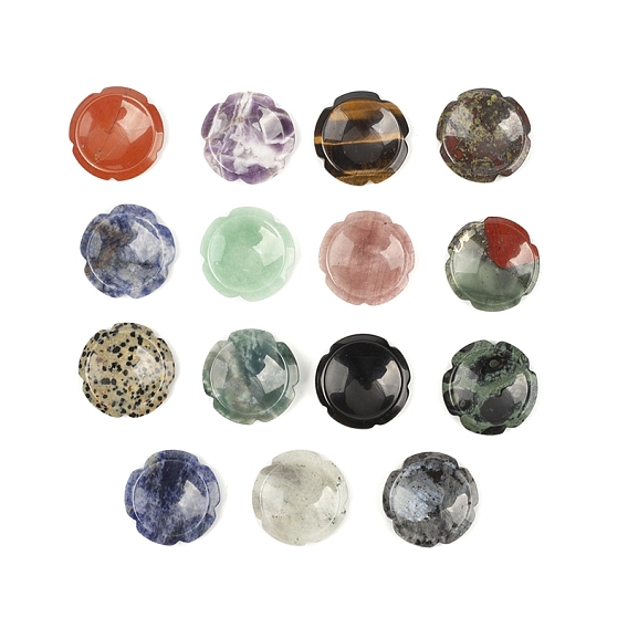 Flower Natural Gemstone Worry Stones, Crystal Healing Stone for Reiki Balancing Meditation