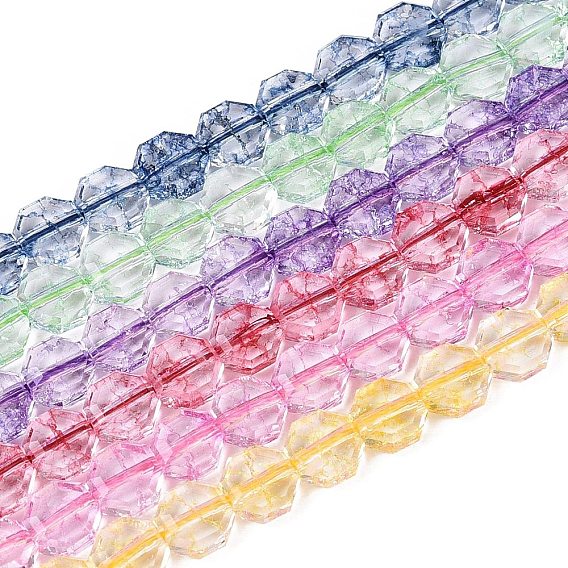 Transparentes craquements perles de verre brins, octogone, teint et cœur, facette