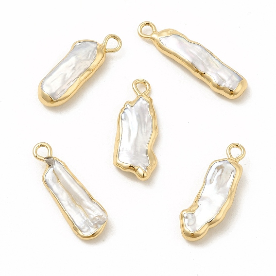 Baroque Natural Keshi Pearl Pendants, Nuggets Charms, with Brass Loops