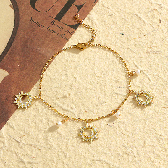 Браслеты на ногу с подвесками в виде луны, солнца, латунных кристаллов, страз и пластикового жемчуга для женщин