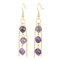 Natural Amethyst Dangle Earrings, with Brass Cable Chains and 304 Stainless Steel Earring Hooks, Round