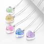 Glass Pendant Necklaces, Heart, with Brass Chains, Platinum