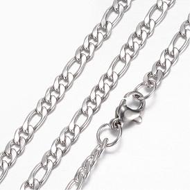 304 Stainless Steel Figaro Chain Necklaces, with Lobster Claw Clasps