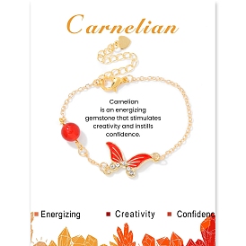 Gemstone & Butterfly Enamel Link Bracelets, with Alloy Cable Chain for Women