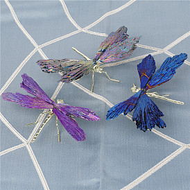  Electroplate Natural Tourmaline Insect Dragonfly Figurine, with Alloy Findings, for Desktop Ornament