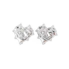 304 Stainless Steel Stud Earring Findings, with Ear Nuts, Loop and Crystal Rhinestone, Heart