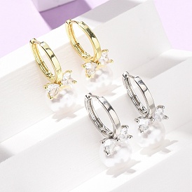 Бантик с круглыми латунными серьгами-кольцами, с абс пластмассовой имитационной жемчужиной, без кадмия и без свинца, стойки покрытие, долговечный