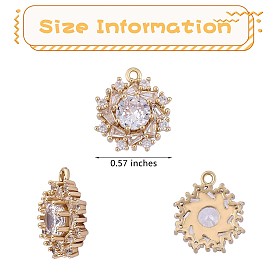 6 Pieces Flower Charm Pendant Brass Flower Clear Cubic Zirconia Charm Long-Lasting Plated Pendant for Jewelry Necklace Earring Making Crafts