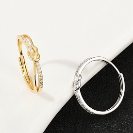 925 регулируемые кольца для женщин из стерлингового серебра с микропаве из прозрачных кубических цирконий, узел