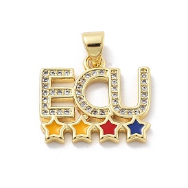 Латунные микро проложить кубического циркония подвески, слово ecu со звездой, с эмалью, без кадмия и без свинца, стойки покрытие, долговечный