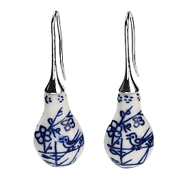 Gourd Porcelain Dangle Earrings, Rack Plating Brass Earrings for Women