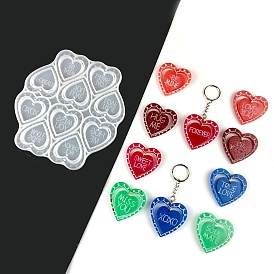 Valentine's DaySilicone Pendant Molds, Resin Casting Molds, for Keychain Claps Craft Making, Heart with Word