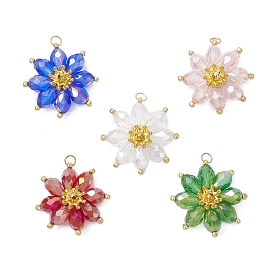 Стеклянные подвески, очарование подсолнуха, с бисером, граненые, с кольцами из сплава и нержавеющей стали