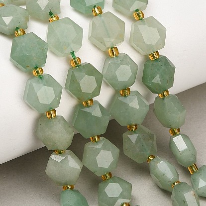 Natural Green Aventurine Beads Strands, Hexagon, Faceted, with Seed Beads
