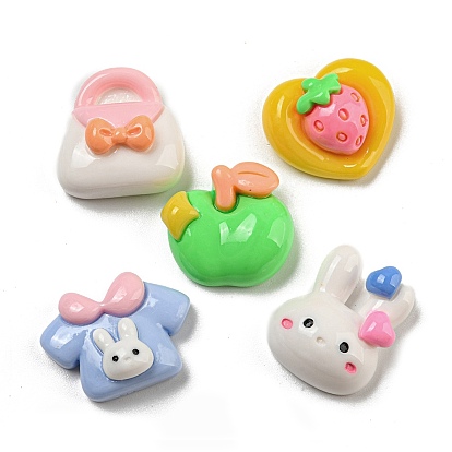 Rabbit Theme Opaque Resin Decoden Cabochons, Bag & Rabbit & Apple, Mixed Shapes