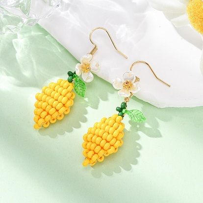 304 серьги-подвески из стеклянных бусин из нержавеющей стали с лимонным оттенком, золотые