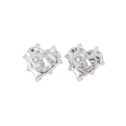 304 Stainless Steel Stud Earring Findings, with Ear Nuts, Loop and Crystal Rhinestone, Heart