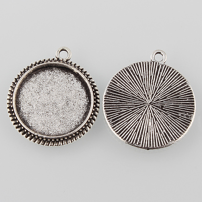 Tibetan Style Antique Silver Alloy Flat Round Pendant Cabochon Settings, Cadmium Free & Lead Free, Tray: 16mm, 23x20x2mm, Hole: 1mm, about 555pcs/1000g