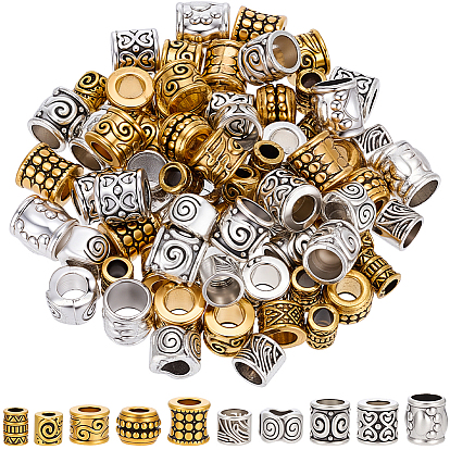 100 pcs 10 styles perles en alliage de zinc de style tibétain, colonne