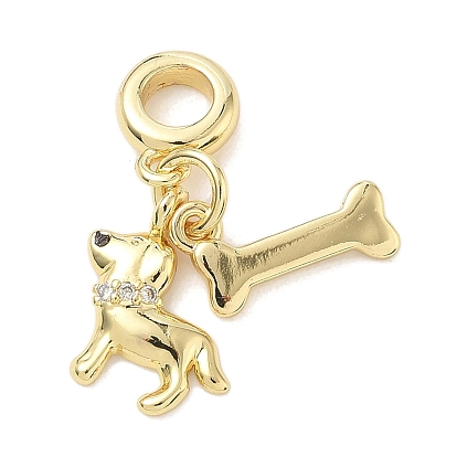 Латунь микропаве прозрачный кубический цирконий европейские подвески с подвесками, Подвески с большими отверстиями, собачья кость, долговечный, стойки покрытие, без кадмия и без свинца