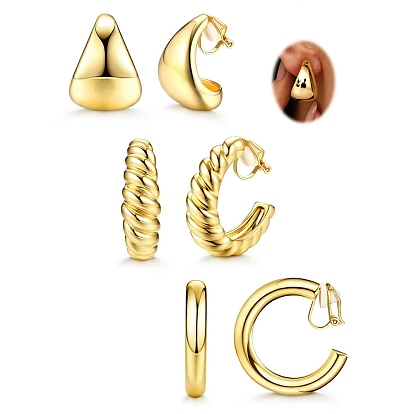 3 пары латунных серег-манжет, с силиконовым, каплевидной и С-образной формы