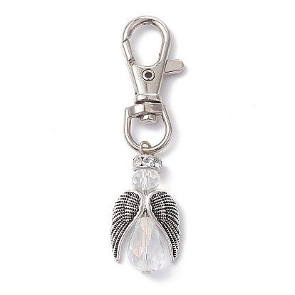 Angel Alloy & Glass Pearl Beads Pendants Decorations, with Alloy Swivel Lobster Claw Clasps