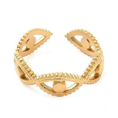 304 Stainless Steel Hollow Open Cuff Rings for Women, Horse Eye
