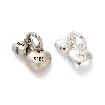 925 подвески-сердечки из стерлингового серебра, серебряные, с 925 соединительными кольцами и 925 штампом
