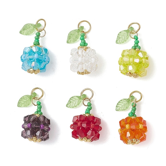 Стеклянные подвески, фруктовое очарование, с акриловым и 304 соединительным кольцом из нержавеющей стали, золотые, граненые