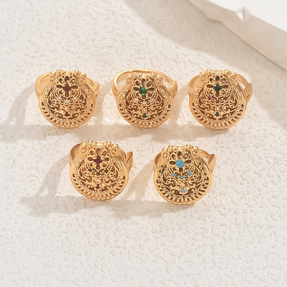 Латунные микропаве кубические цирконии геометрические регулируемые кольца для женщин, цветок