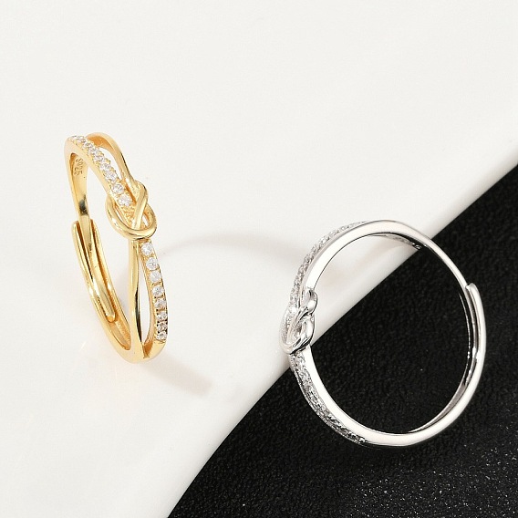 925 регулируемые кольца для женщин из стерлингового серебра с микропаве из прозрачных кубических цирконий, узел