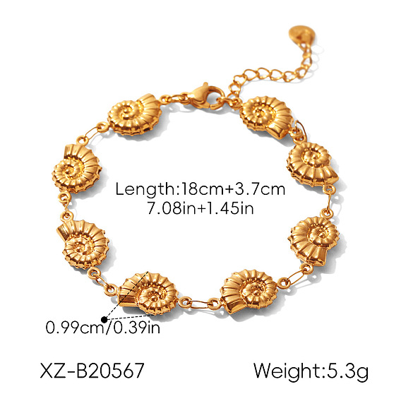 Ocean 304 Stainless Steel Conch Shell Link Chain Bracelets