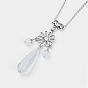 Gemstone Jewelry Sets, Pendant Necklaces & Hoop Earrings, with Brass Findings, Flower & Teardrop