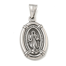 316 Surgical Stainless Steel Pendants, Oval with Saint Charm, Religion