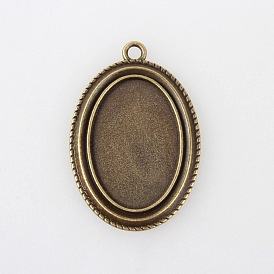 Vintage Tibetan Style Alloy Pendant Cabochon Bezel Settings, Cadmium Free & Nickel Free & Lead Free, Oval Tray: 30x20mm, 44x30x2mm, Hole: 3mm, about 149pcs/kg