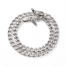 Couple Bracelets Sets, Vacuum Plating 304 Stainless Steel Cuban Chain Bracelets, with Lobster Claw Clasps