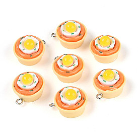 Непрозрачные подвески смолы, имитация еды, яичница прелести, с платиновыми железными петлями